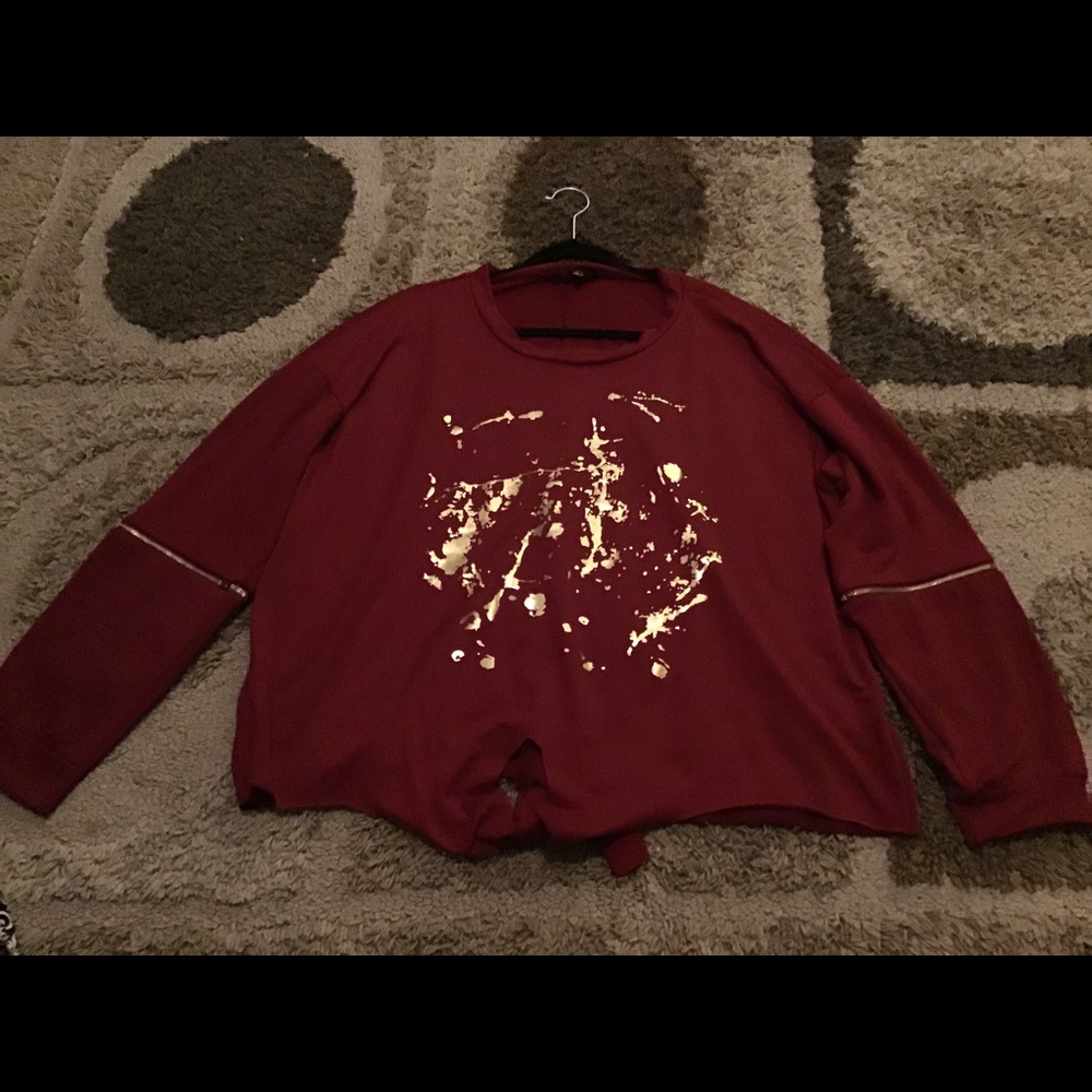 Red Sweatshirt with Gold Splash Paint Design